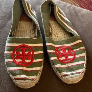 Tory Burch canvas and fabric logo flats